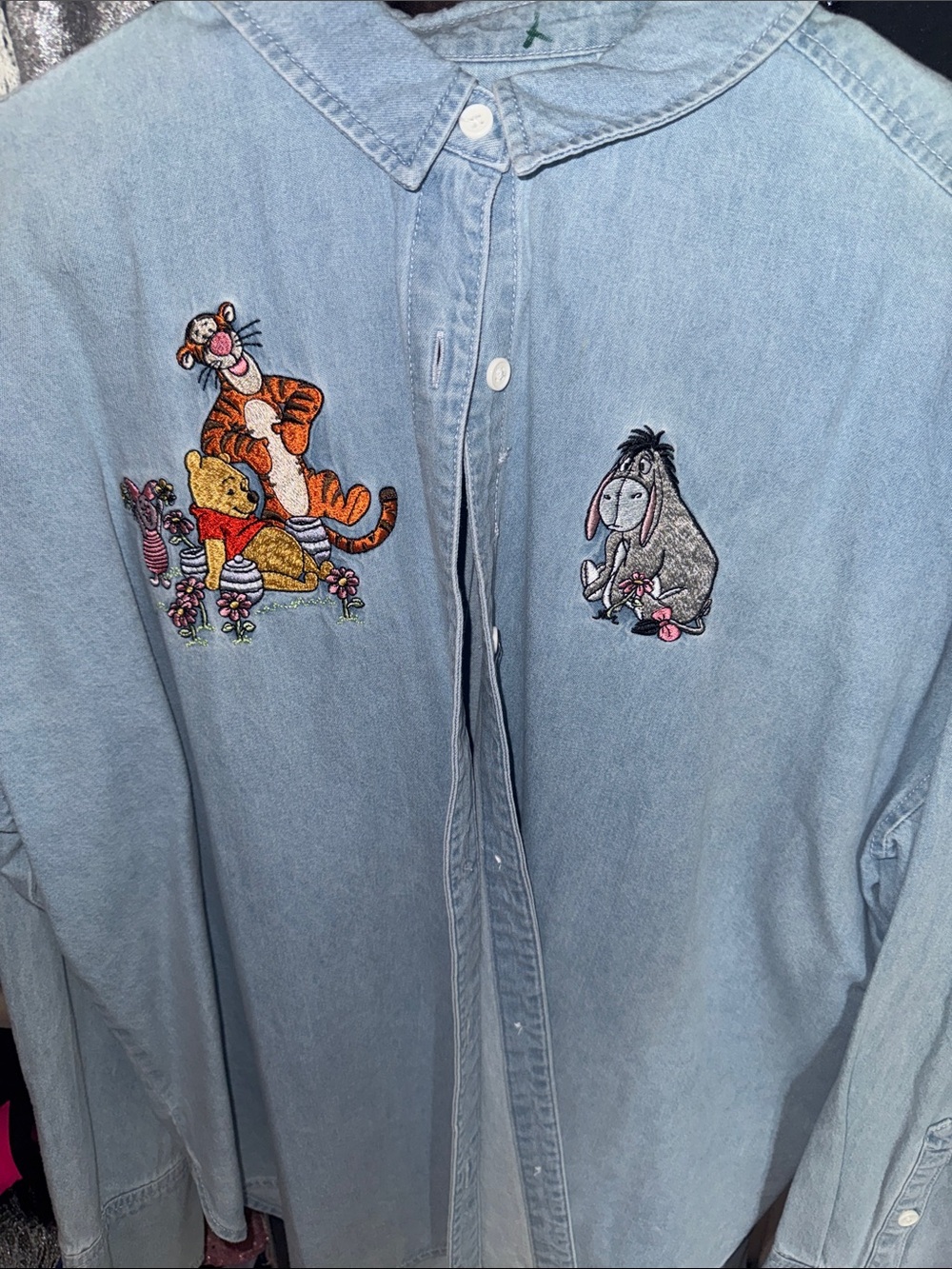 Disney Light Blue Denim Winnie the Pooh Embroidered Shirt Jacket